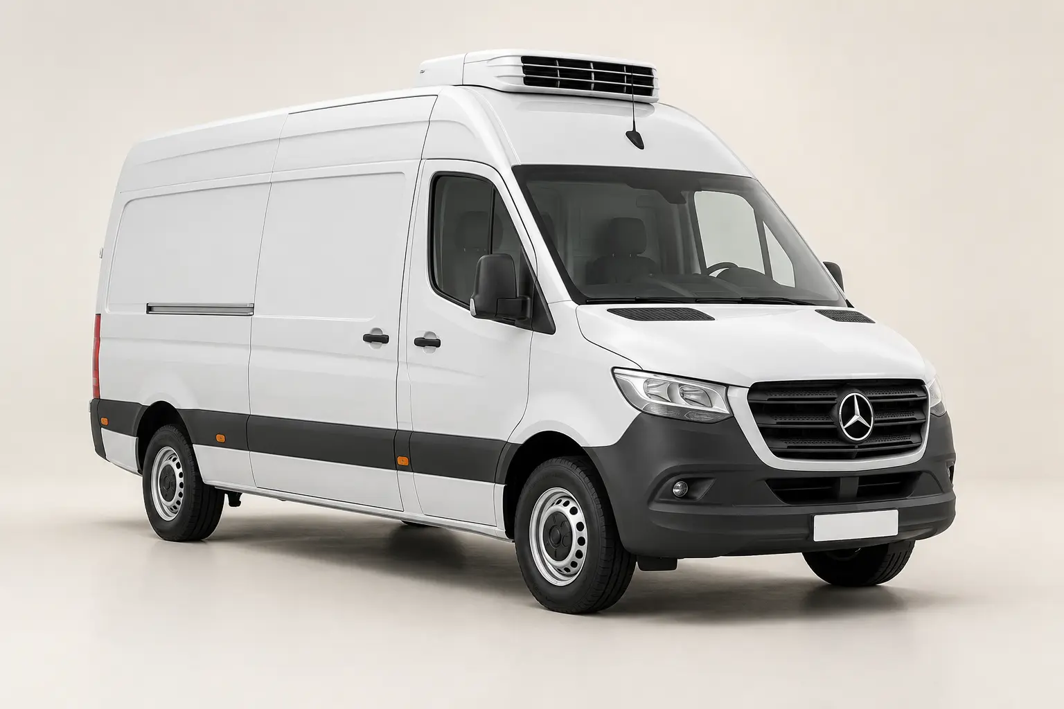 White Mercedes-Benz Sprinter Refrigerated Courier Van, facing right
